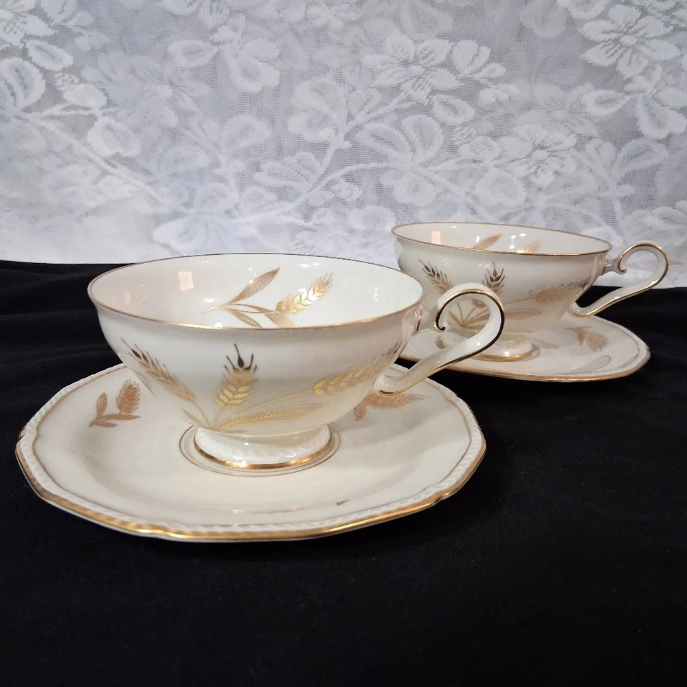 Vintage Teacups Royal Tettau Germany US Zone Wheat Sheaf 24k Trim China Pair